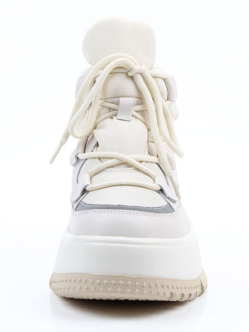 04-WG039-2M WHITE/BEIGE Ботинки зимние женские (натуральная кожа, курточная ткань, 100% шерсть)