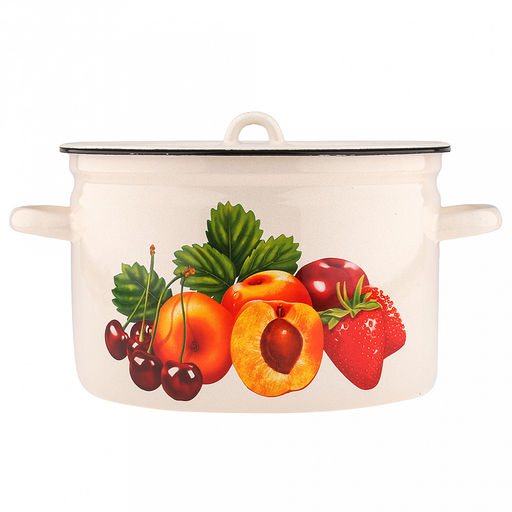Фруктовый сад Кастрюля эмалированная 7л, форма цилиндрическая, металлическая крышка, металлические ручки, жемчужный (Россия)