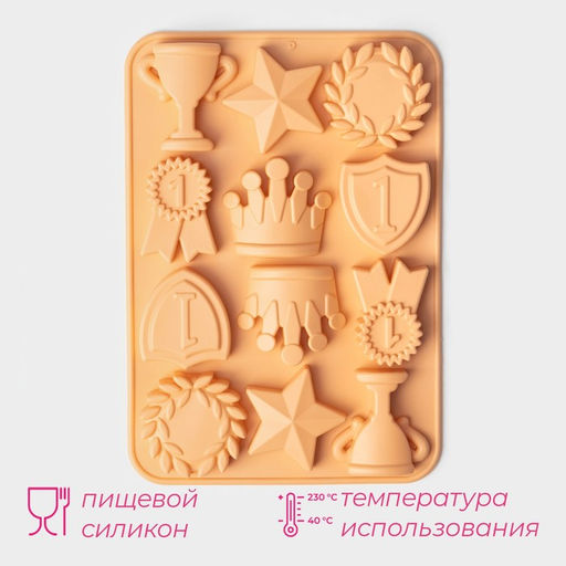 Форма для шоколада Доляна Чемпион, силикон, 12 ячеек, 24?16?2 см, персиковая  фото 2