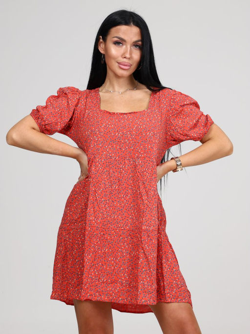 019 ПЛАТЬЕ ЖЕНСКОЕ (Морковный/цветочки) - А-дина фото 2