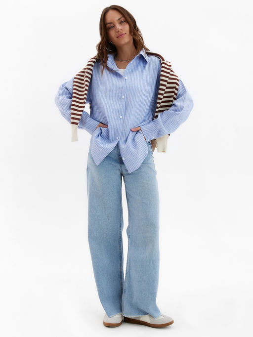 Рубашка женская MINAKU oversize в полоску, белая, голубая, размер 44