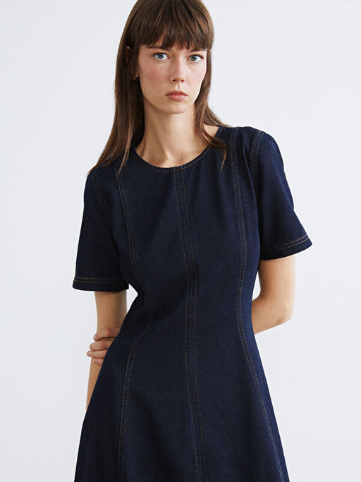 Bisiklet Yaka A Kesim Jean Elbise