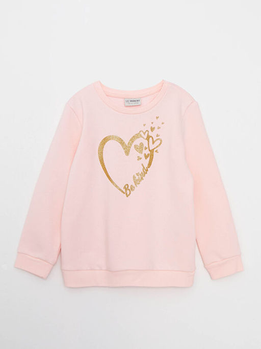 Bisiklet Yaka Bask?l? Uzun Kollu K?z ?ocuk Sweatshirt