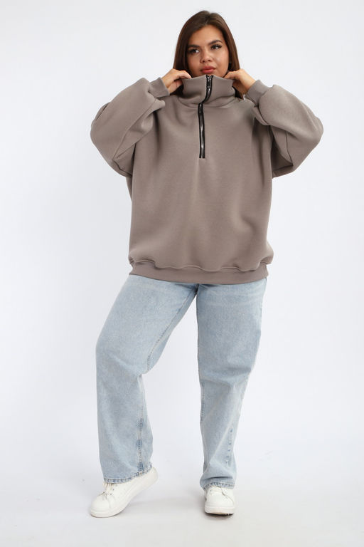 Толстовка женская из футера начес Комфорт серо-коричневый макси