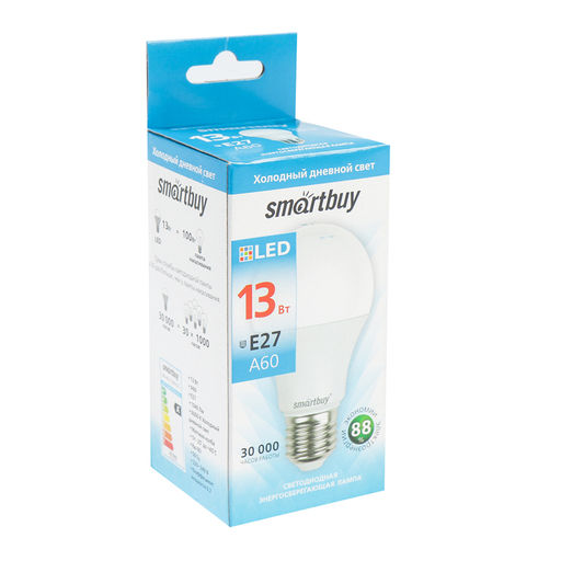 Цена за 2 шт. Лампа светодиодная Smartbuy, E27, A60, 13 Вт, 6000К, свечение холодное белое