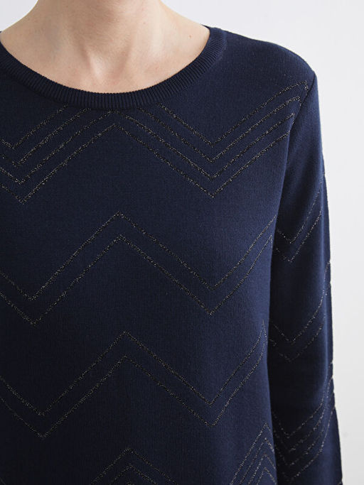 Bisiklet Yaka Desenli Kad?n Triko Kazak