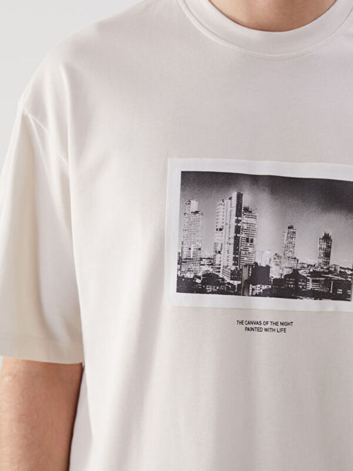 Bisiklet Yaka Bask?l? Penye Erkek Ti??rt