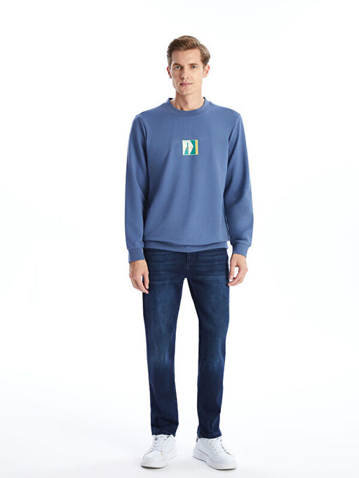 Bisiklet Yaka Uzun Kollu Nak??l? Erkek Sweatshirt