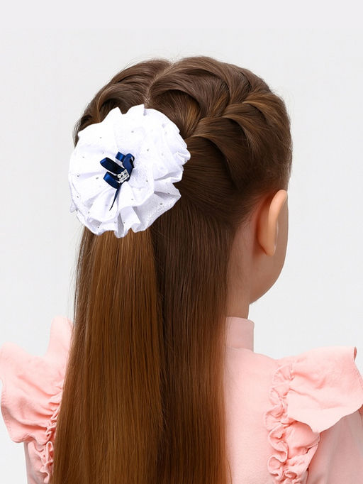 Цена за 6 шт. Бант для волос на резинке «Школьница», капельки синий бант, d=11 см, сине-белый