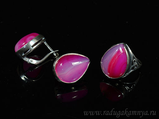 Кольцо Серьги с агатом тонированным, цв.фуксия размер 19