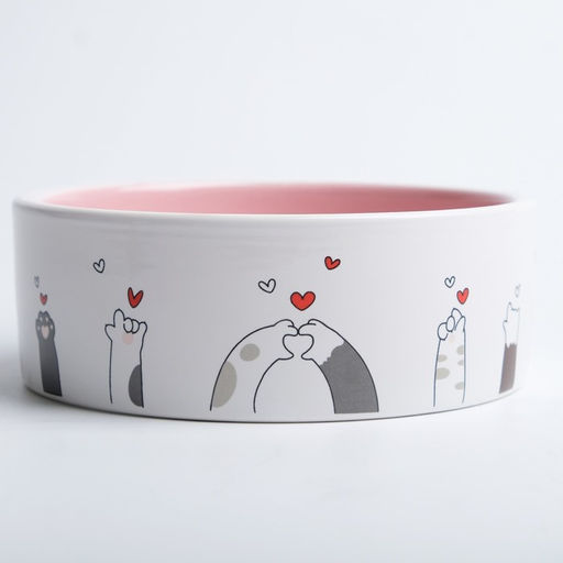 Миска керамическая Любовь и коты300 мл 12,5 x 4,5 cм, розово-белая - Пижон фото 3