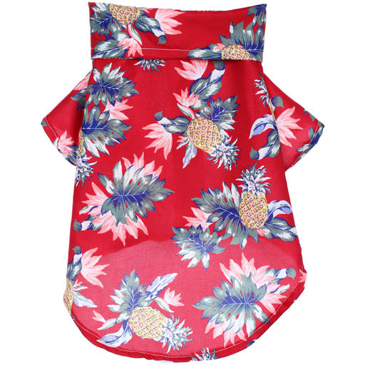 Рубашка для собак и кошек малых и средних пород "СТИЛЬНЫЙ БРО", цвет красный, принт ананасы с цветами, размер XL