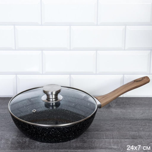 Сковорода - Сотейник 24 см антипригарное гранит /индукция/ VG-24 /уп 24/ h=7 см/0,652 Soft Touch с крышкой - ГалеонТрейд фото 2
