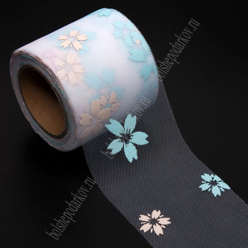 Фатин Цветочки 5,5 см*15 ярд (SF-6042) белый №1А