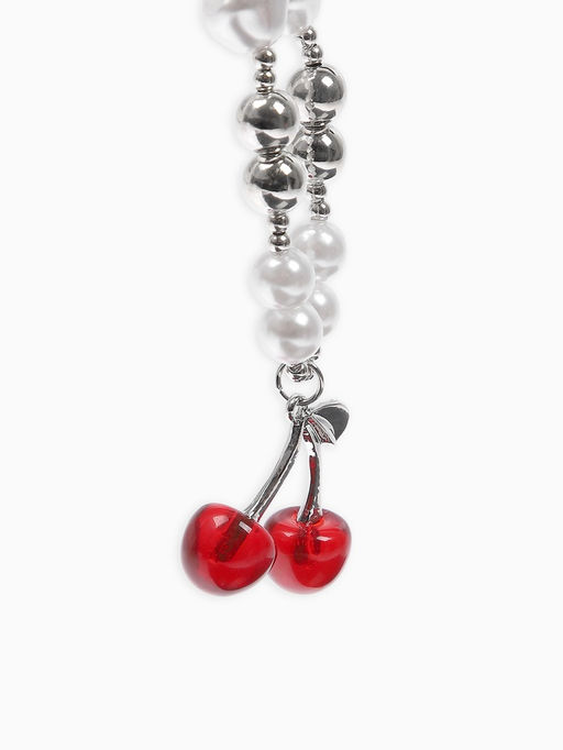 Кулон на жемчужных бусах "Вишня", цвет белый в серебре