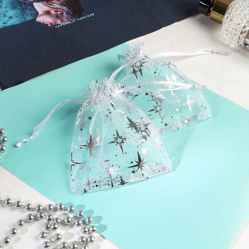 Цена за 100 шт. Мешочек подарочный «Звёздное сияние», 10×12 см, белый с серебром