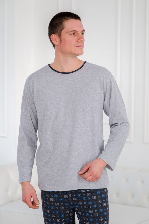 Пижама мужская из футболки с длинным рукавом и брюк из кулирки Генри антрацит макси - Амадэль фото 11