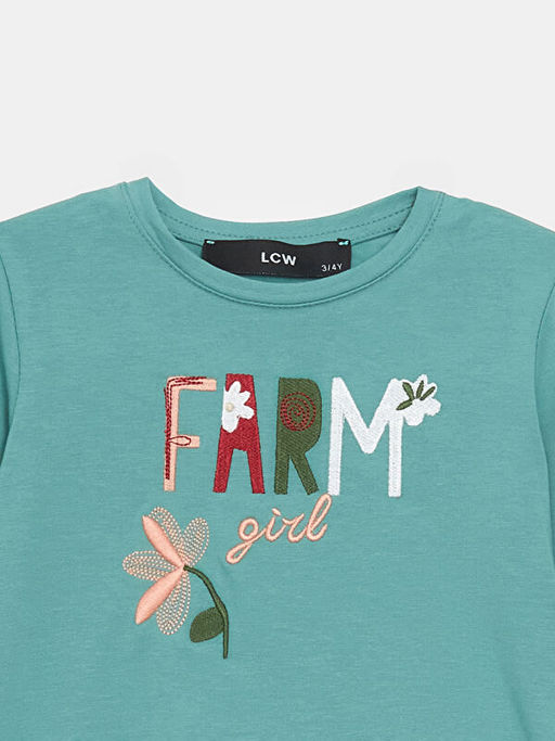 Bisiklet Yaka Bask?l? K?z ?ocuk Ti??rt - Waikiki фото 3