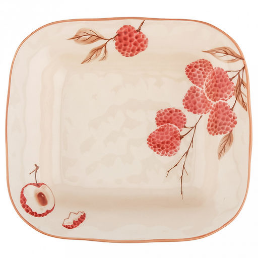 "Шелковый личи" Тарелка глубокая фарфоровая 213х195х40мм, 560мл, с деколью, отводка, кремовый (Китай)