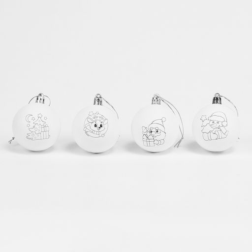 Ёлочные шары под раскраску «Счастливый Новый год», 4 шт, d=5.5 см, набор для творчества