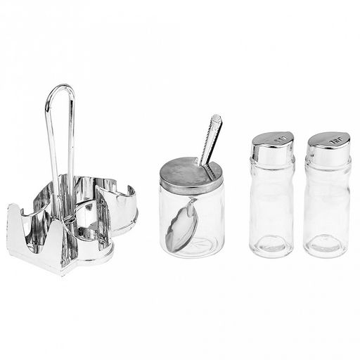 Набор для специй 4 предмета: солонка 40мл, д3,2см h9см, перечница 40мл, д3,2см h9см, горчичница 70мл, д4,6см h6см, с крышкой нерж., с ложкой нерж. 10,3см, салфетница, на подставке 10х7,6х13см, стекло/пластик под хром цветная коробка (Китай) - Домашняя мода фото 8