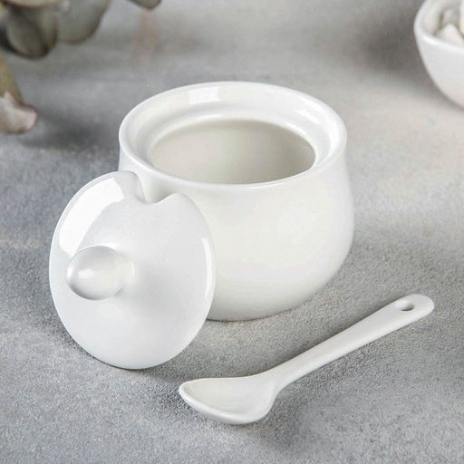 Соусник Wilmax, 130 мл, d=7 см, с ложкой, фарфор, белый