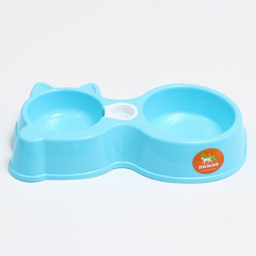 Миска двойная Киска под бутылку 300 мл/100 мл, голубая - Пижон фото 2