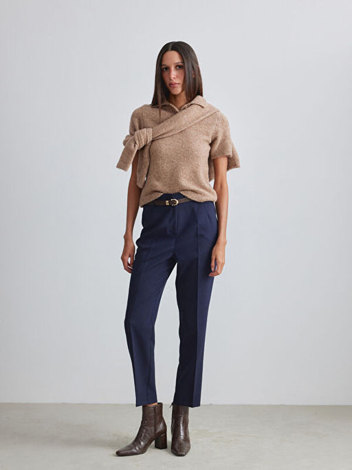 Polo Yaka Y?n Kar???ml? Kad?n Triko Kazak