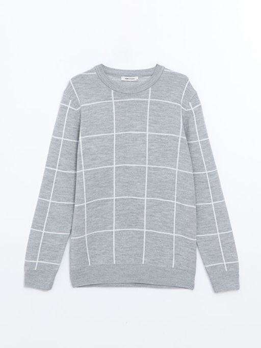 Bisiklet Yaka Uzun Kollu Ekose Erkek Triko Kazak