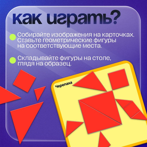 Головоломка «Танграм», 5 карточек с 10 схемами, по методике Монтессори, 3-6 лет