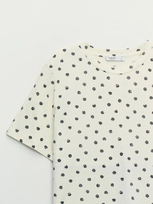 Футболка из хлопка с принтом в горошек / Zarina  фото 3