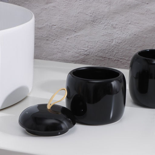 Набор аксессуаров для ванной комнаты SAVANNA Monro, 4 предмета, мыльница, дозатор для мыла 450 мл, стакан, баночка, чёрный  фото 4