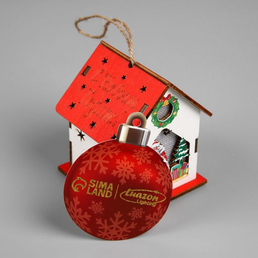 Подвеска световая Дом Деда Мороза, 76х8 см, 1 LED, от батареек AG103, свечение тёплое белое - Luazon lighting фото 4