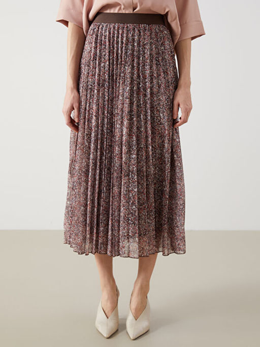 Beli Lastikli Desenli Kad?n Pileli Etek