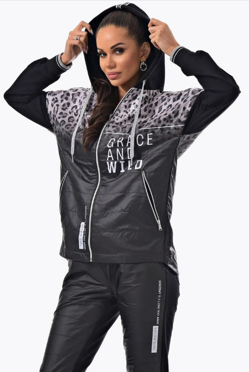 Толстовка из футера комбинированного с принтованной плащевой тканью