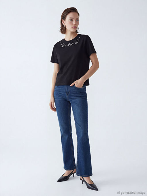 Bisiklet Yaka Ta?l? Kad?n Ti??rt