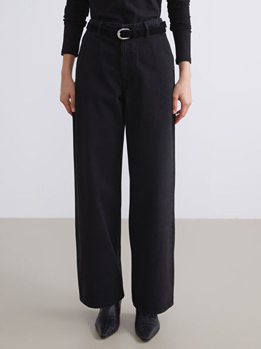 Beli Kemerli Wideleg Kad?n Jean Pantolon