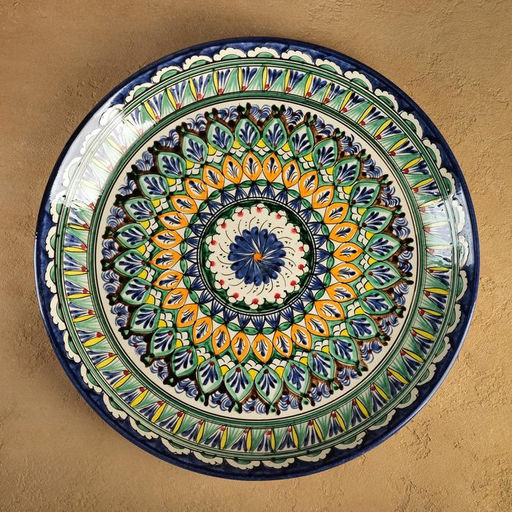 Ляган узбекский Риштанская Керамика «Узоры», d=37 см, синий