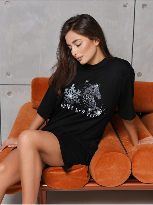 Платье домашнее "Снежинка" черный