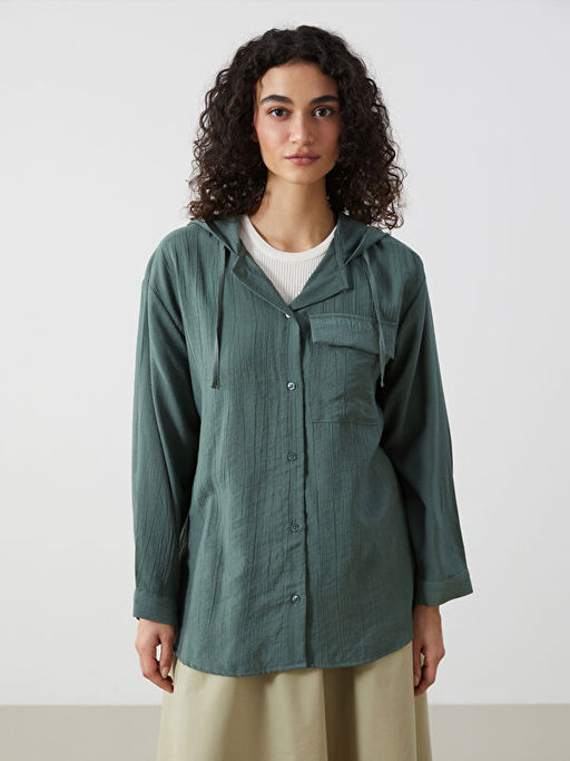 Kap??onlu Dokulu Oversize Krinkle Kad?n Tunik