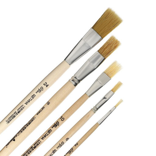 Цена за 2 шт. Набор кистей для рисования, щетина, 5 штук: №: 2, 6, 10, 16, 24, Calligrata, плоские, деревянная ручка, в пакете