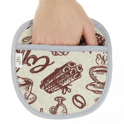 Прихватка с запахом 19х19см "Эспрессо, вид 1/1", форма "Яблоко", рогожка 171г/м2, хлопок 100%, наполнитель - ватин 280г/м2, на пластмассовом подвесе, "Домашняя мода" (Россия)