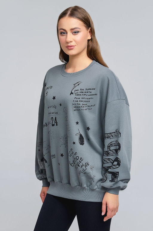 Арт. 15132/1 Свитшот женский оверсайз 46-52 (4 шт) Цвет:темно-серый - Калинка фото 4