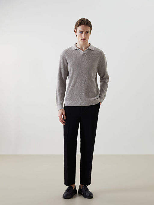 Polo Yaka Uzun Kollu Erkek Triko Kazak