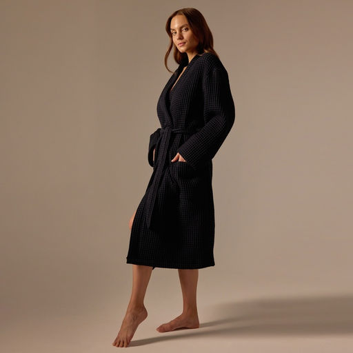 Халат вафельный женский SL HOME: Boho «Дарк Маре», размер M, хлопок 100%, чёрный