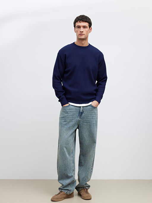 Bisiklet Yaka Fitilli Erkek Triko Kazak