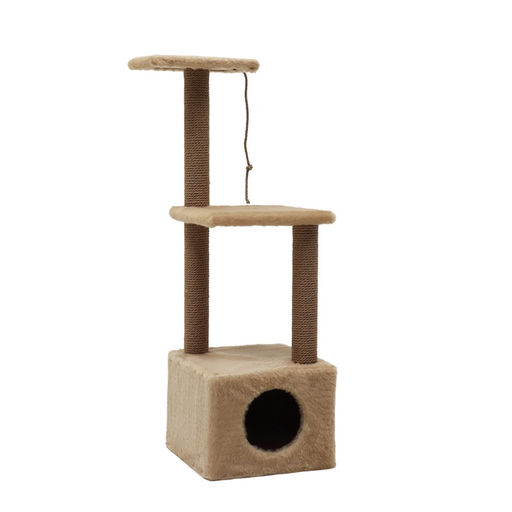 Домик для кошек с когтеточкой, 37×37×111 см, с двумя полками, джут, бежевый