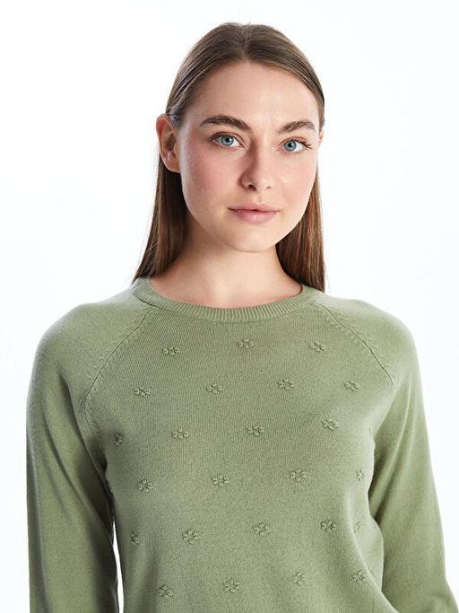 Bisiklet Yaka ?i?ekli Kad?n Triko Kazak