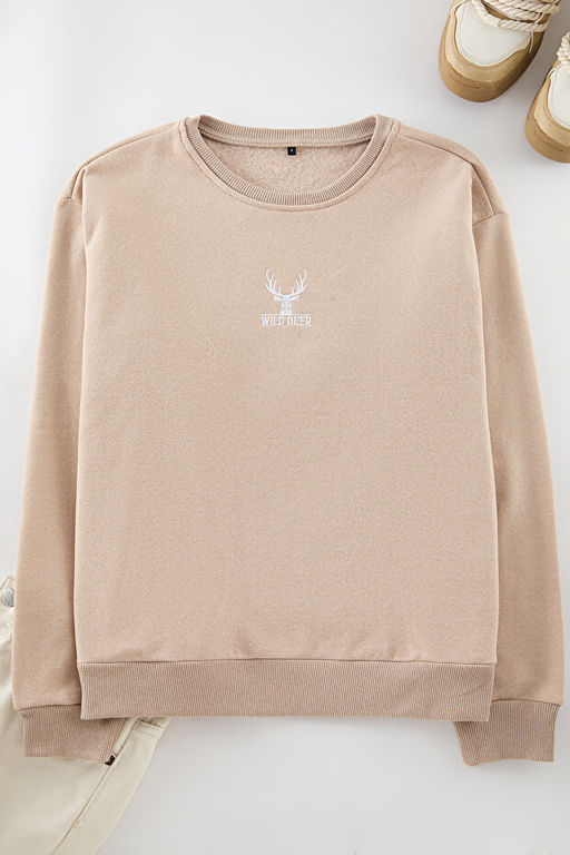 Ta_ Oversize/Geni_ Kesim Bisiklet Yaka Uzun Kol Hayvan Nak__l_ Sweatshirt TMNAW24SW00169 - Trendyolmilla фото 2