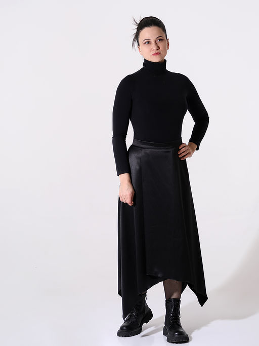 Юбка черная атласная асимметричная - Almond фото 6